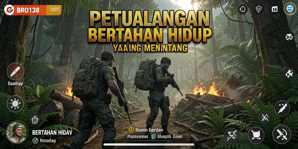 Screenshot utama BRO138 menampilkan antarmuka bertahan hidup yang dinamis.