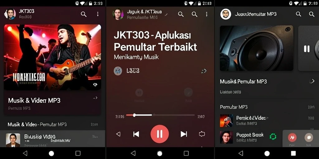 Antarmuka sederhana dan elegan dari aplikasi Pemutar MP3 JKT303.