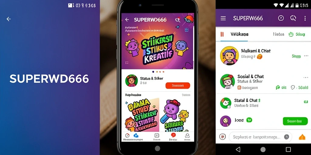 Tampilan antarmuka <strong>SUPERWD666</strong> dengan koleksi stiker menarik untuk chatting.